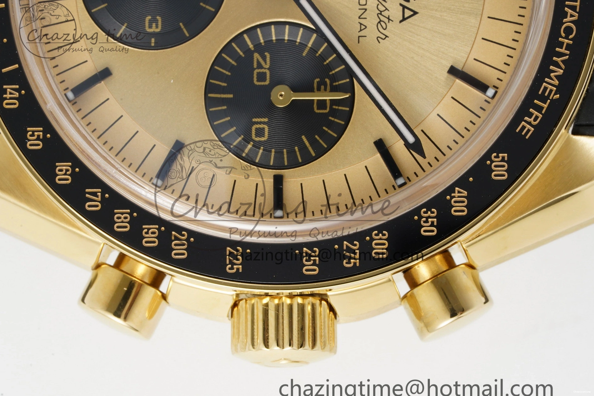 0421 TimelessDesign Speedmaster Moonwatch in Moonshine Gold YG RMF Best Edition YG Dial on Black Rubber Strap Manual Chrono 7834